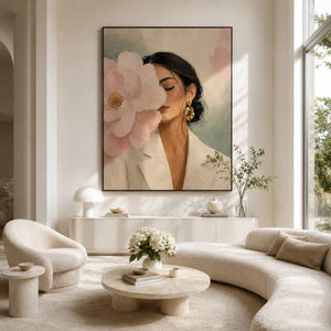 Floral Portrait | Soft Pastel Textured Canvas Painting