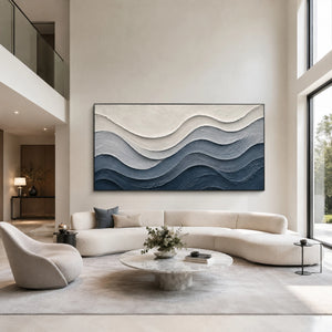 Blue Tidal Layers | Impasto Wavy Canvas Painting