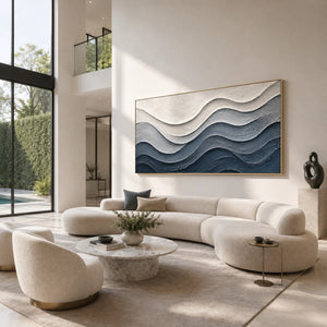 Blue Tidal Layers | Impasto Wavy Canvas Painting