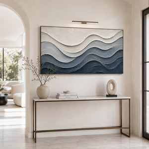 Blue Tidal Layers | Impasto Wavy Canvas Painting
