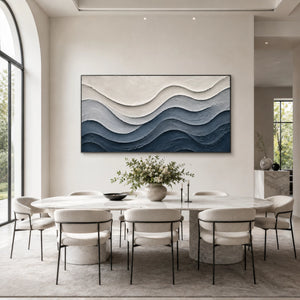 Blue Tidal Layers | Impasto Wavy Canvas Painting