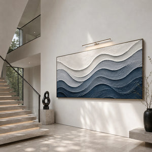 Blue Tidal Layers | Impasto Wavy Canvas Painting