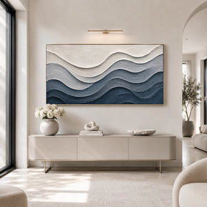Blue Tidal Layers | Impasto Wavy Canvas Painting
