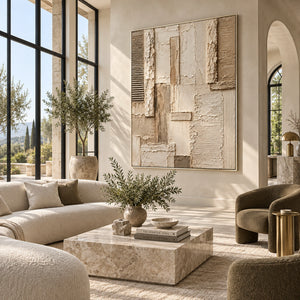 Neutral Geometric Block Plaster Abstract | 3D Textured Wall Art
