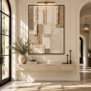 Neutral Geometric Block Plaster Abstract | 3D Textured Wall Art