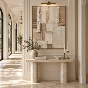 Neutral Geometric Block Plaster Abstract | 3D Textured Wall Art