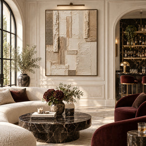 Neutral Geometric Block Plaster Abstract | 3D Textured Wall Art