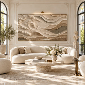 Beige Tidal Wave Relief Canvas | Thick Impasto Painting