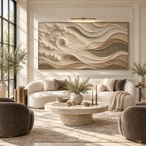 Beige Tidal Wave Relief Canvas | Thick Impasto Painting