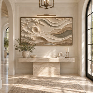 Beige Tidal Wave Relief Canvas | Thick Impasto Painting