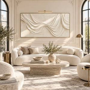 Off White Draped Fabric Plaster Art | 3D Textured Wall Art