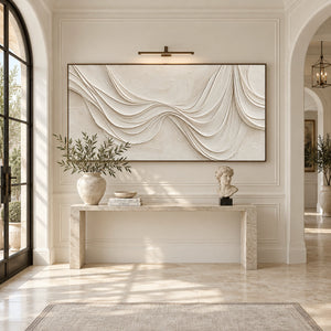 Off White Draped Fabric Plaster Art | 3D Textured Wall Art