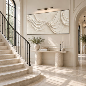 Off White Draped Fabric Plaster Art | 3D Textured Wall Art