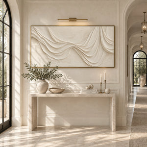 Off White Draped Fabric Plaster Art | 3D Textured Wall Art