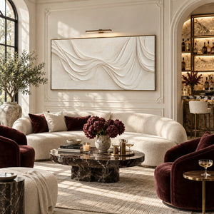 Off White Draped Fabric Plaster Art | 3D Textured Wall Art