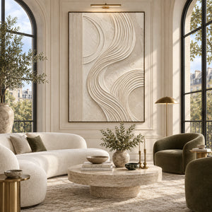 Cream Curved Line Plaster Abstract | 3D Textured Wall Art