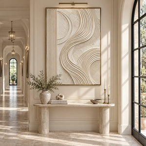 Cream Curved Line Plaster Abstract | 3D Textured Wall Art