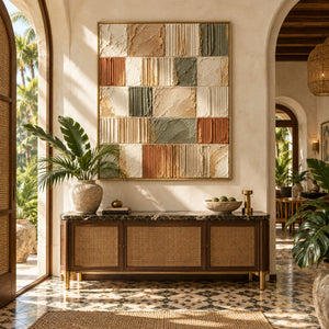 Earth Tone Grid Plaster Abstract | 3D Textured Wall Art