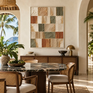 Earth Tone Grid Plaster Abstract | 3D Textured Wall Art