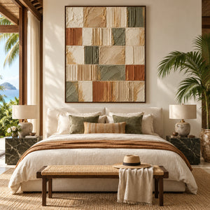 Earth Tone Grid Plaster Abstract | 3D Textured Wall Art