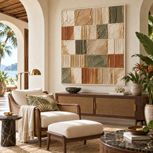 Earth Tone Grid Plaster Abstract | 3D Textured Wall Art