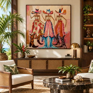 Three Tropical Hula Dancers Figure Art | 3D Textured Wall Art