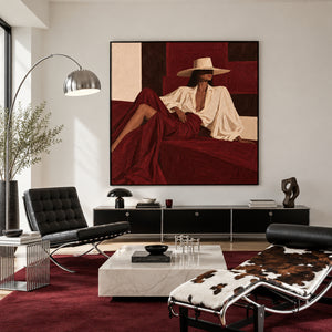 Lady In Burgundy Skirt | Modern Textured Figurative Wall Art