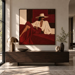 Lady In Burgundy Skirt | Modern Textured Figurative Wall Art