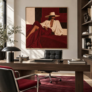 Lady In Burgundy Skirt | Modern Textured Figurative Wall Art