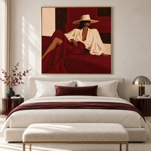 Lady In Burgundy Skirt | Modern Textured Figurative Wall Art