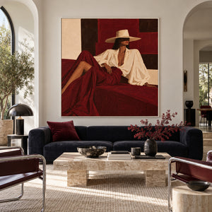 Lady In Burgundy Skirt | Modern Textured Figurative Wall Art