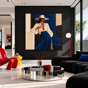 Lady In Royal Blue Skirt | Modern Textured Figurative Wall Art