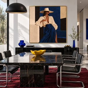 Lady In Royal Blue Skirt | Modern Textured Figurative Wall Art