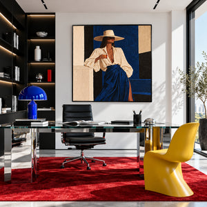 Lady In Royal Blue Skirt | Modern Textured Figurative Wall Art