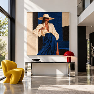Lady In Royal Blue Skirt | Modern Textured Figurative Wall Art