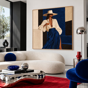 Lady In Royal Blue Skirt | Modern Textured Figurative Wall Art