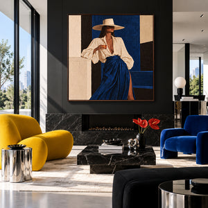 Lady In Royal Blue Skirt | Modern Textured Figurative Wall Art