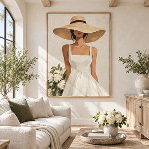 White Dress & Straw Hat | Thick Impasto Figurative Wall Art