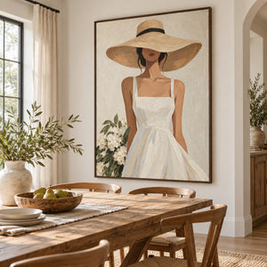 White Dress & Straw Hat | Thick Impasto Figurative Wall Art