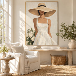 White Dress & Straw Hat | Thick Impasto Figurative Wall Art