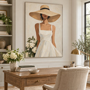 White Dress & Straw Hat | Thick Impasto Figurative Wall Art