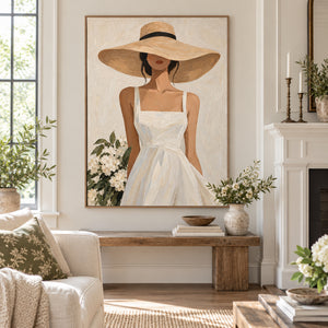 White Dress & Straw Hat | Thick Impasto Figurative Wall Art