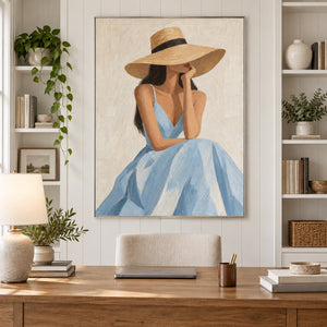 Wide Straw Hat | Impasto Portrait Canvas Painting