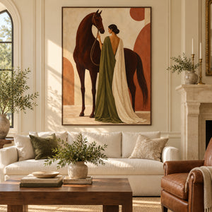 Lady & Chestnut Horse | Elegant Figurative Textured Wall Art
