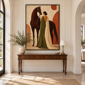 Lady & Chestnut Horse | Elegant Figurative Textured Wall Art
