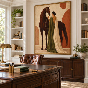 Lady & Chestnut Horse | Elegant Figurative Textured Wall Art