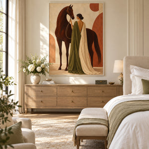 Lady & Chestnut Horse | Elegant Figurative Textured Wall Art