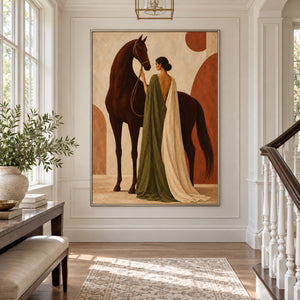 Lady & Chestnut Horse | Elegant Figurative Textured Wall Art