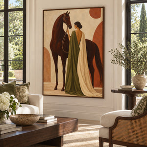 Lady & Chestnut Horse | Elegant Figurative Textured Wall Art