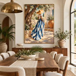 Blue Striped Skirt | Sunny Garden Textured Canvas Painting